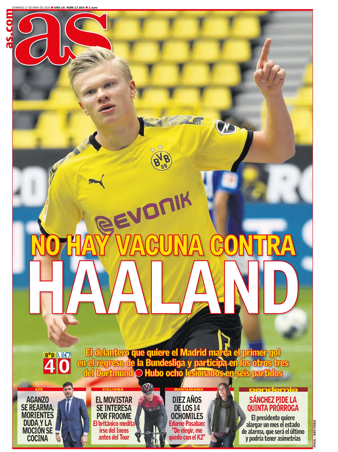 Nos aprendimos las alineaciones de memoria. No eran los mejores futbolistas del mundo, pero sí los mejores nombres. Si te llamas Julian Brandt no te queda más remedio que jugar como él. Como los ángeles. Hay que reivindicar ese perfil de jugador: con los mofletes rojos tras la primera carrera y aparente tripita. Aunque el nombre propio era Haaland. El noruego con cara de ratkid y cuerpo de superhéroe reestrenó los goles a su manera, imponiéndose a todos. El Madrid debería ficharlo ya, sin cuarentena, si hace falta. 