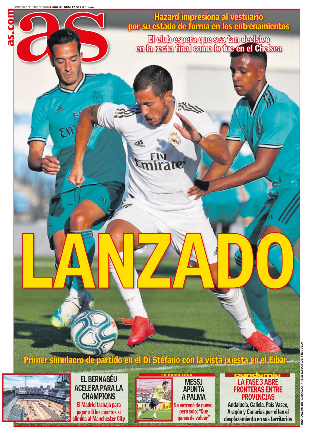 Ver brillar ahora a Eden Hazard es como salir a comprar el periódico de ayer. El fútbol sin público parece un ensayo, y el belga se ha pasado casi todo este curso entrenando en solitario. Al fin el Madrid contará con un ataque sano. La contracara es que no caben todos, y Vinicius podría perder su sitio cuando lo había conquistado. 