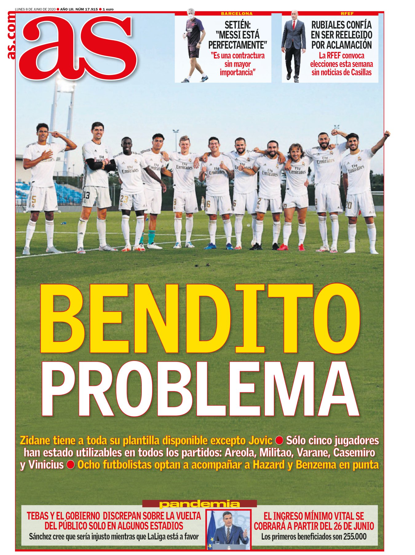 El Madrid encara el final de esta Liga peculiar con un hecho inédito: Zidane tiene a su plantilla sana. Así, los blancos contarán con el mejor banquillo del campeonato. En condiciones normales esto daría más rabia que alivio, pero en el contexto actual debería valer un título. 