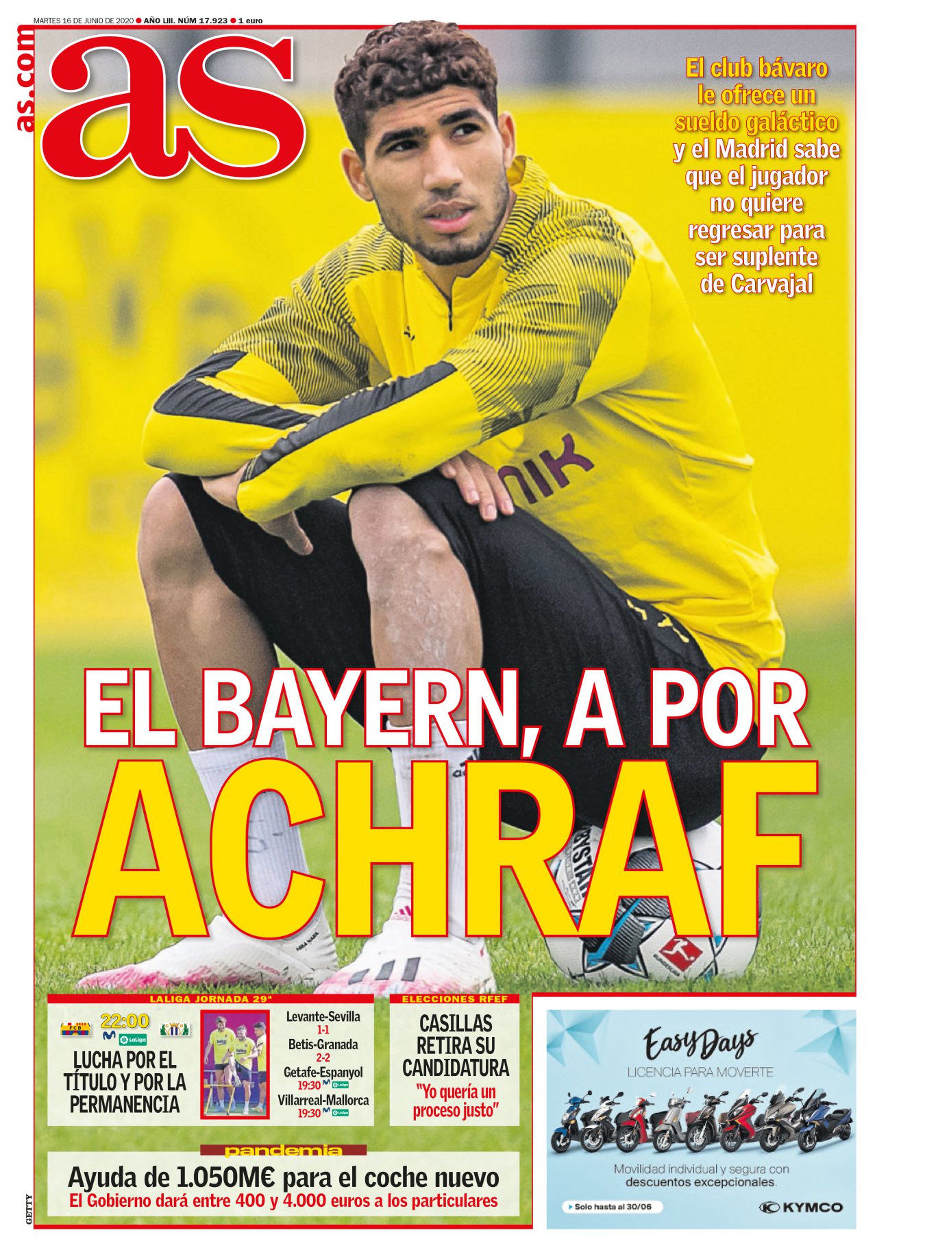 A Achraf también le quiere el Bayern. A Achraf le quieren todos. Yo no sabría cómo manejarlo. Pero el marroquí seguro que sufre. En la fila de pretendientes que le piensan para su carril, no sabe si está el Madrid. Como cuando todas las chicas están por ti, menos la que te gusta. Achraf se acoge al verano, una estación que decide el amor y también el mercado de fichajes. 
