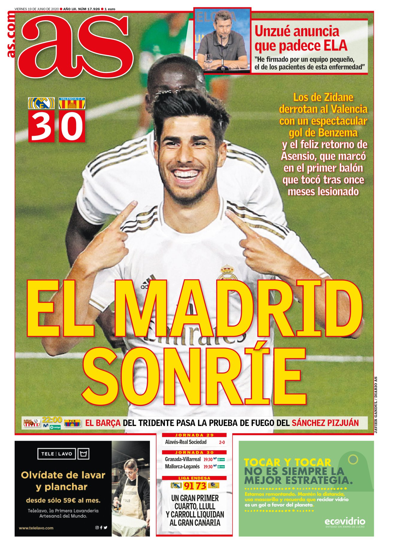 Asensio es de esos futbolistas que nació para las citas. No se pierde una. Marcó gol en todos sus debuts y no se pudo resistir en su vuelta tras lesión. El mallorquín solo toca la pelota para asuntos importantes: o tanto o asistencia. El gol más bonito de esta nueva Liga lo metió Benzema; escribiría estas líneas con pringosa envidia si Karim no fuera mi jugador favorito. 
