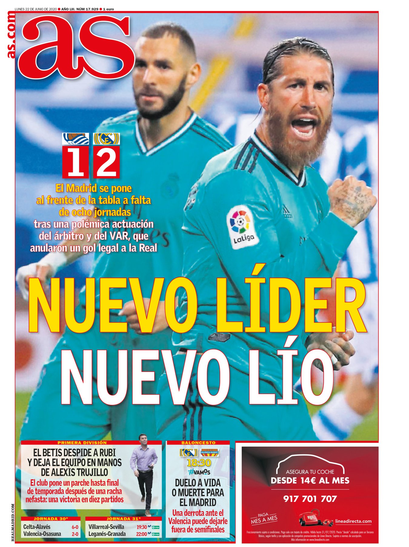 El Madrid sorprendió a propios y ajenos en el estadio de la Real. El equipo de Zidane no suele fallar a sus citas ligueras: si lo tiene todo para ganar, no lo hará. En San Sebastián por fin demostró ir en serio. Benzema se tomó el partido a pecho (o a hombro), Vinicius ya traduce en goles y tres jugadas dudosas cayeron de su lado. La Real añadió otra verdad: Mikel Merino. 


