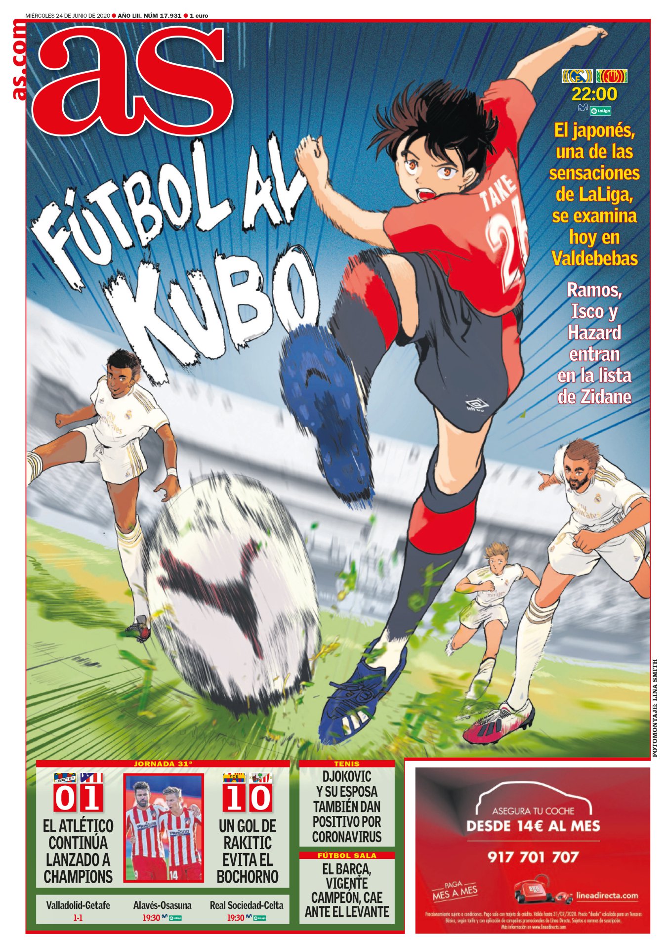 La portada de Lina es un póster que querría tener cualquier niño, y que seguramente acabe en la habitación de Kubo. El japonés parece un tipo de espíritu duro y corazón blando, la receta justa para triunfar en la vida y en el fútbol. Aún no se sabe si el curso que viene podrá hacerlo en el Madrid. Mientras, su Mallorca se desliza hacia el pozo. 

