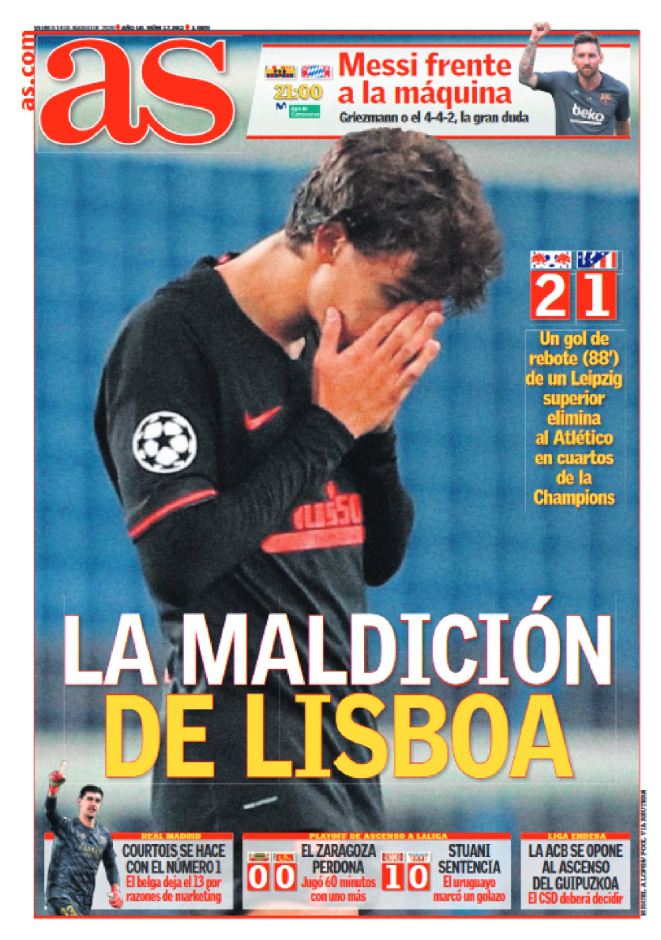 El adiós del Atleti dolió mucho por la forma y también por el fondo. Eliminaron al campeón y cayeron demasiado pronto en una Champions que seguro que merecían. La Luna está llena de objetos perdidos. El Atleti y Simeone olvidaron una lección para alcanzar el éxito: un equipo grande, como ya son, no puede sufrir más con el Leipzig que contra el Liverpool. Los atléticos se siguen durmiendo en la puerta del quirófano. 

