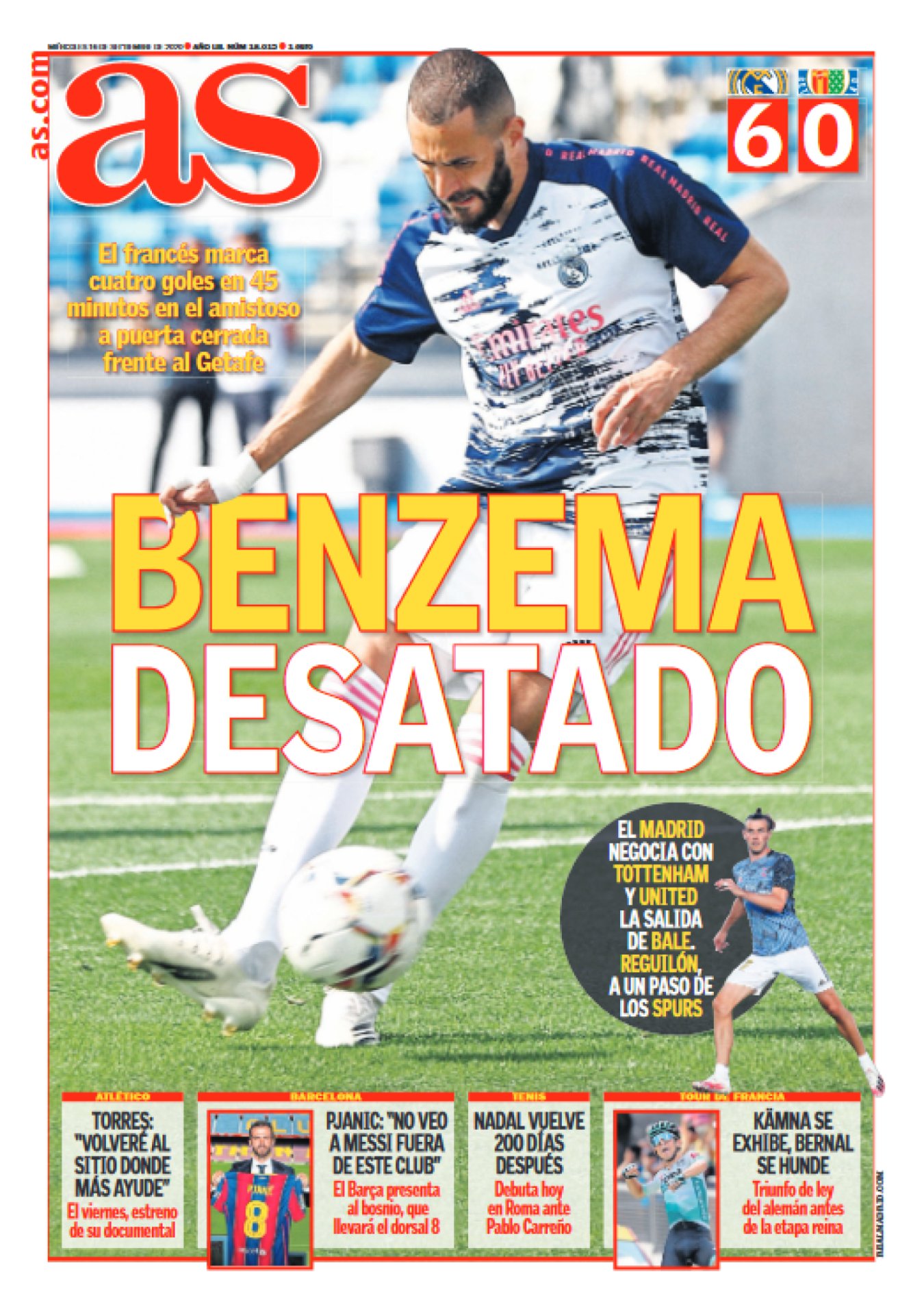 El Madrid venció al Getafe por 6-0 en un amistoso secreto que se resolvió en una sola parte. Benzema hizo cuatro goles y ni con esas puso cara de velocidad; por ello le costó tanto ganarse al madridismo. Fue una lástima que no lo televisasen. Los de Zidane golearon a destiempo, así normal que no quedara nada para el domingo. 

