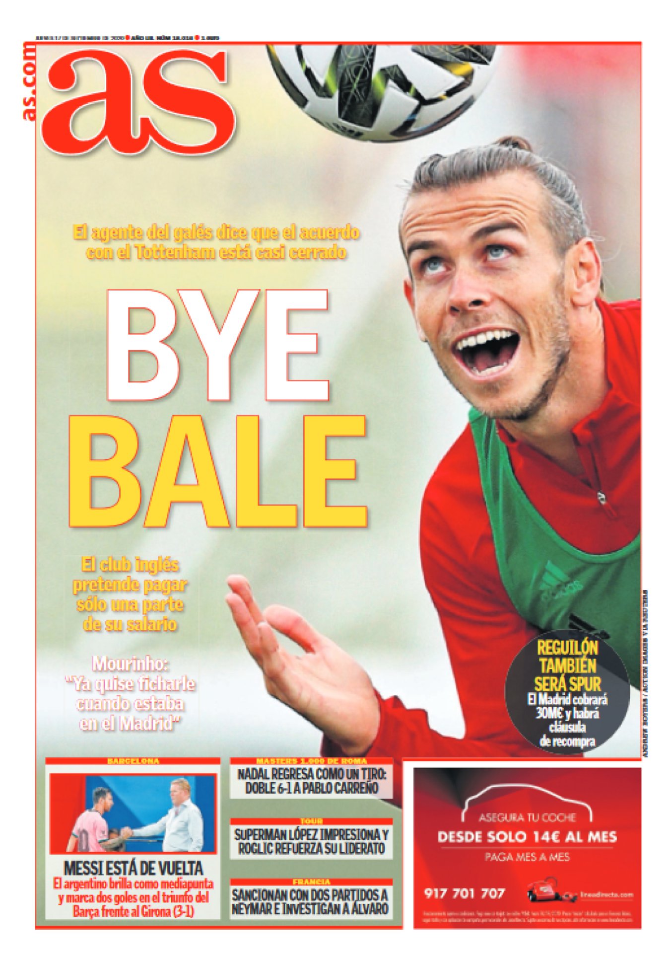 Bale se va. Se fue. Un futbolista que despistaba: había ratos que no parecía que jugase al fútbol. Porque apenas tocaba el balón y muchas veces se lesionaba. Tanto que terminó irremediablemente desconectado. En todos estos años en el Madrid solo se asoció con el gol. Siempre en los momentos decisivos. 

