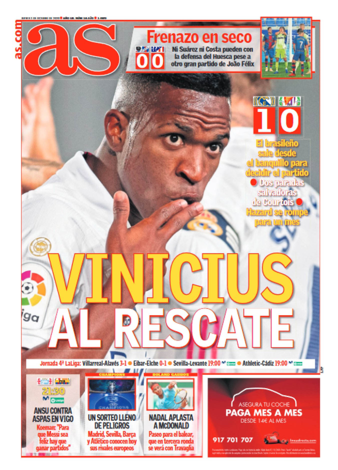 El Madrid jugó un choque angustioso contra el Valladolid. Hay veces que cuando acaba un partido te vas con la impresión de que sales peor persona que al principio. La nota positiva la puso Vinicius. Ahora que ya pocos creen en él cuando pisa el área, ha empezado a meter gol. Cuanto menos miren, mejor. 