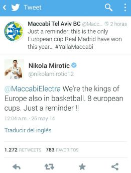 Mirotic replica un 'tuit' del Maccabi sobre la Décima