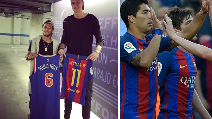 Porzingis cambió la camiseta con Neymar en el Camp Nou