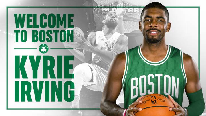 Kyrie Irving, con su nueva camista de los Boston Celtics.