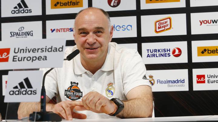 Pablo Laso, entrenador del Real Madrid, durante una rueda de prensa.