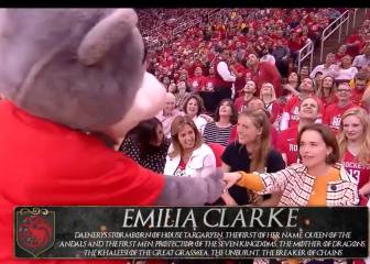 Daenerys, Game of Thrones star, greeted by Mascot at Rockets game