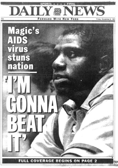 La portada de un periódico el día después de que Magic Johnson anunciara que era portador del VIH