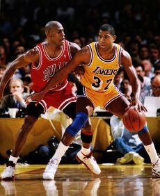 Magic Johnson y Michael Jordan, durante las Finales de la NBA de 1991