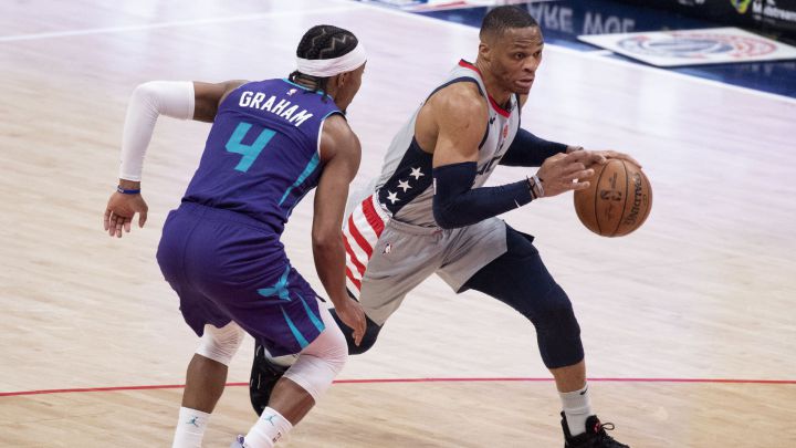 Russell Westbrook, durante el partido de la NBA que ha enfrentado a Washington Wizards y Charlotte Hornets.