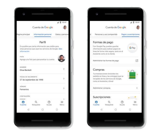 Interfaz de Cuenta de Google