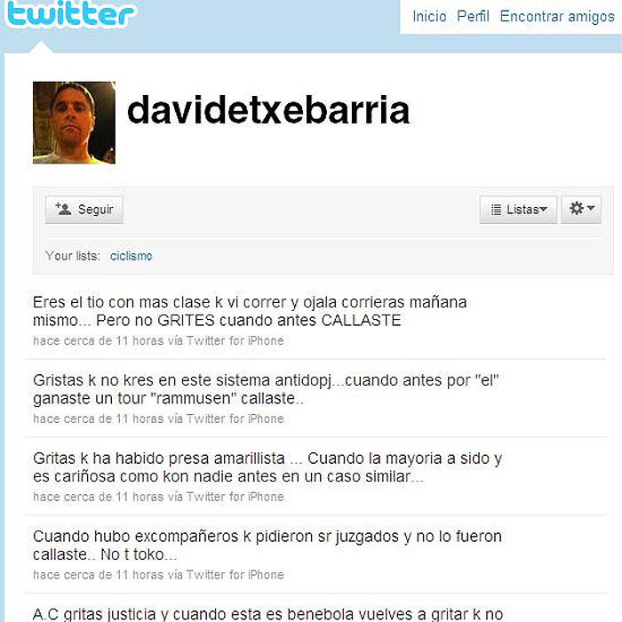 David Etxebarría ataca a Contador a través de Twitter