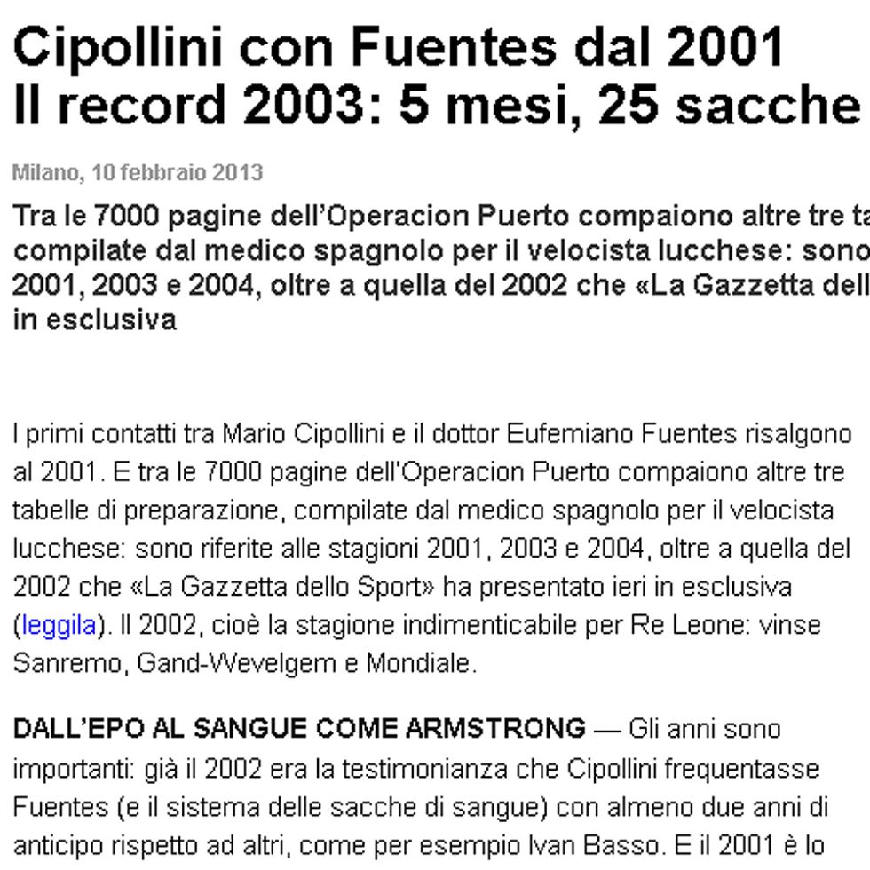 Gazzetta: Cipollini tuvo contacto con Fuentes entre 2001 y 2004
