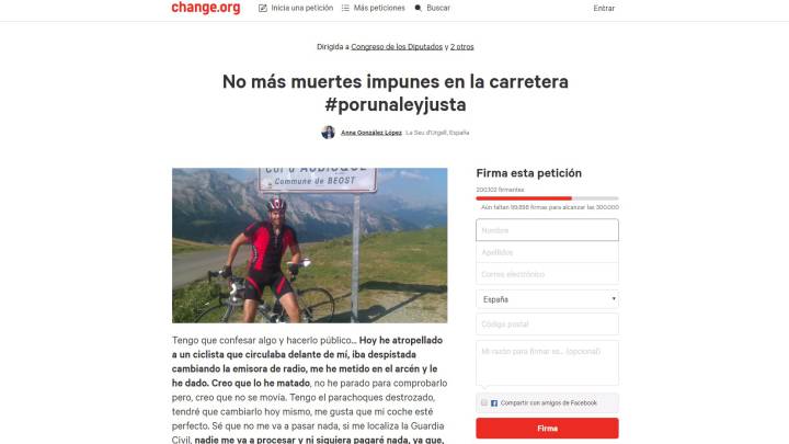 La campaña "No más muertes impunes en la carretera #porunaleyjusta", impulsada por Anna González, alcanzó las 200.000 firmas en la plataforma Change.