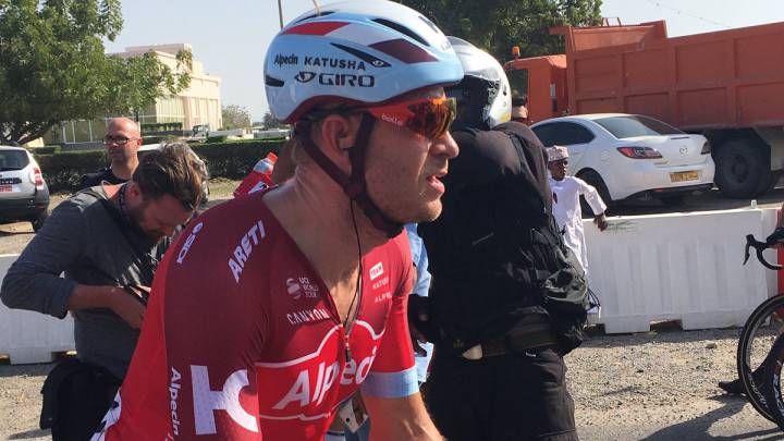 Alexander Kristoff, en la llegada tras conseguir la victoria en la primera etapa del Tour de Omán.