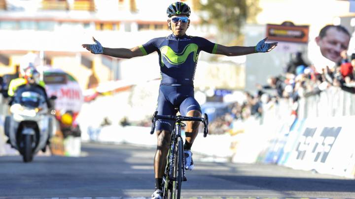 Nairo Quintana celebra su victoria en el Terminillo en la Tirreno-Adriático.