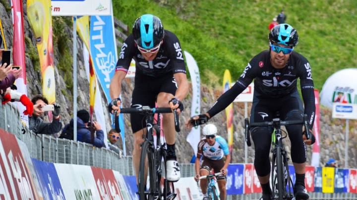 Geraint Thomas y Mikel Landa cruzan juntos la línea de meta en la etapa reina del Tour de los Alpes.
