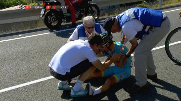 Superman Lopez sufrió una caída en la Vuelta a Suiza y lo llevaron al hospital.