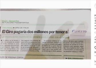 Purito bromea con ir al Giro tras leer una noticia en el As