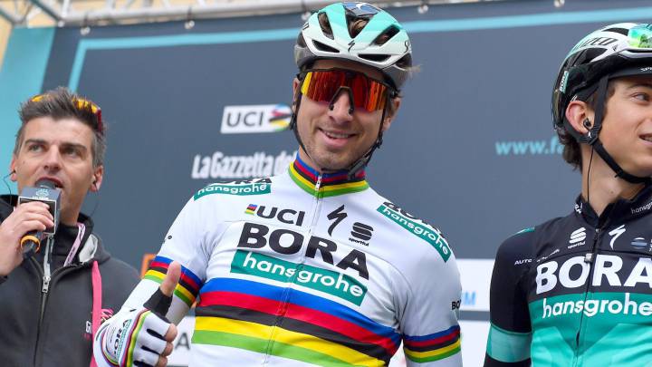 El eslovaco Peter Sagan (Bora-hansgrohe) antes del inicio de la segunda etapa del Tirreno Adriático de 172 kilómatro desde Camaiore a Follonica (Italia).