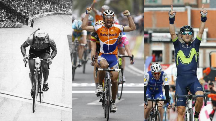 Miguel Poblet, Óscar Freire y Alejandro Valverde, grandes referentes del ciclismo español en las clásicas y en pruebas de un día.