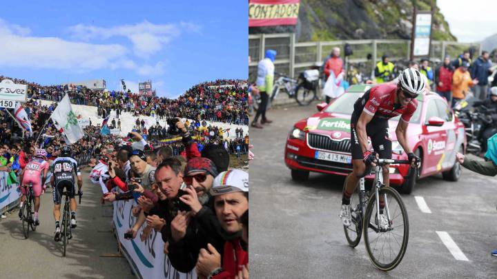 Imagen de ascensiones al Monte Zoncolan en el Giro de Italia 2014 y al Angliru en la Vuelta a España 2017.