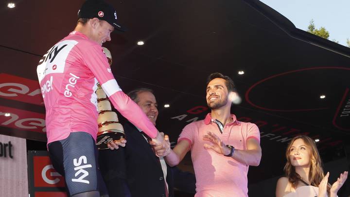 Contador, con Froome y Viviani antes de la última etapa