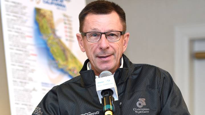El comentarista de la NBC Paul Sherwen durante el AMGEN Tour of California 2015.