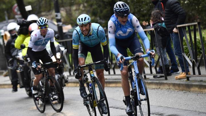 Marc Soler, Omar Fraile y David De La Cruz ruedan en fuga durante la última etapa de la París-Niza 2018.