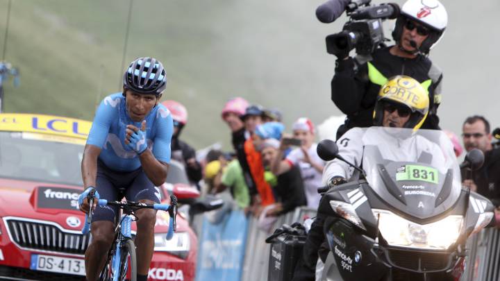 Nairo Quintana rueda en el Col du Portet, en Saint-Lary-Soulan, en la 17ª etapa del Tour de Francia 2018.