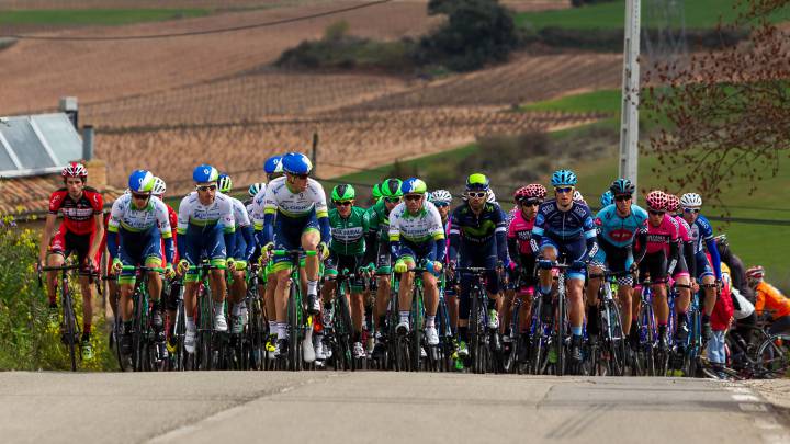 Imagen del pelotón rodando durante la Vuelta Ciclista a La Rioja de 2016.