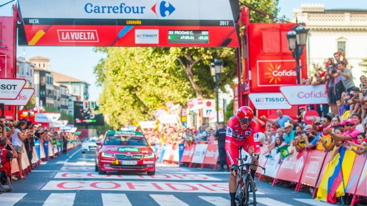 Chris Froome llega a meta en la crono de Logroño en la Vuelta a España 2017.
