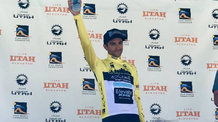 James Piccoli posa con el maillot de líder del Tour de Utah tras imponerse en el prólogo.