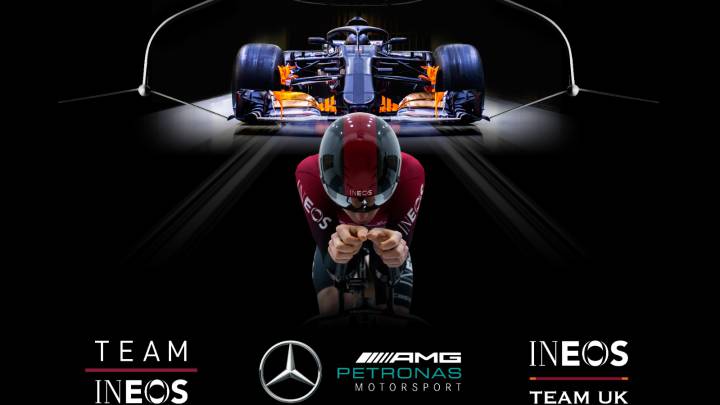 Imagen del acuerdo de colaboración entre el Ineos, Mercedes-AMG Petronas y el equipo británico de Vela.