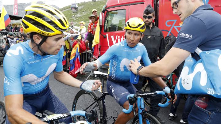 Mikel Landa y Nairo Quintana se saludan tras la vigésima etapa del Tour de Francia 2019 con final en Val Thorens