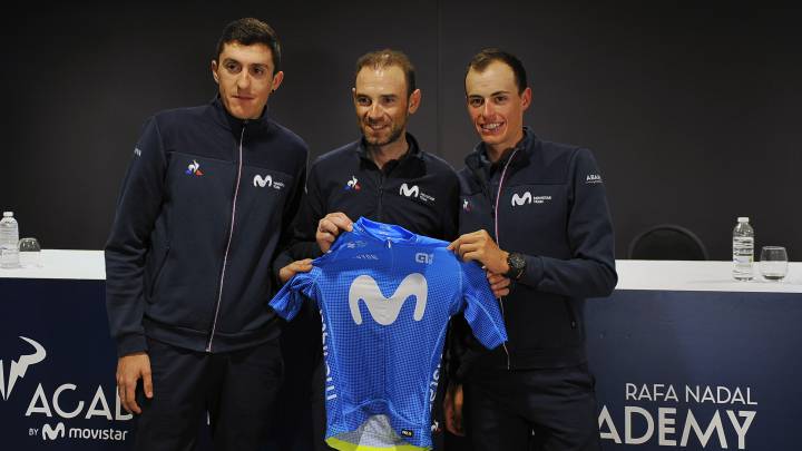 Marc Soler, Alejandro Valverde y Enric Mas, durante una rueda de prensa en la Rafa Nadal Academy.