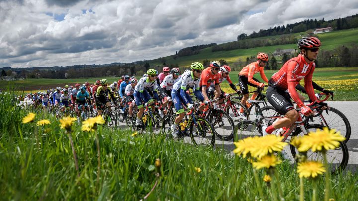 El pelotón rueda durante la tercera etapa del Tour de Romandía de 2019.