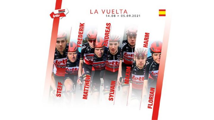 Montaje de presentación de los ciclistas del equipo Lotto Soundal para la Vuelta a España 2021.