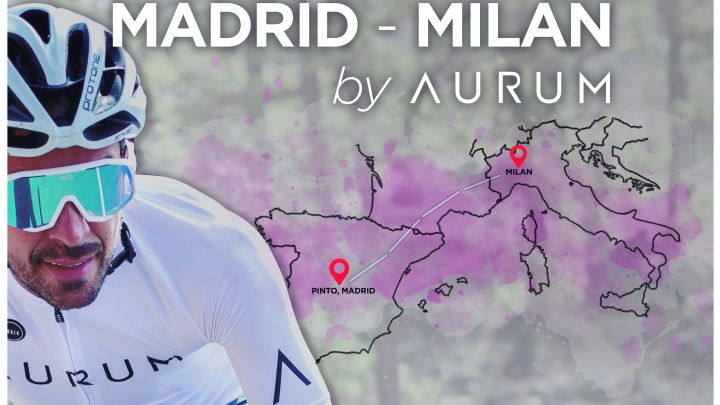 Cartel promocional del Reto Madrid-Milán by Aurum que realizará Alberto Contador para cumplir la promesa que hizo durante el pasado Giro de Italia.