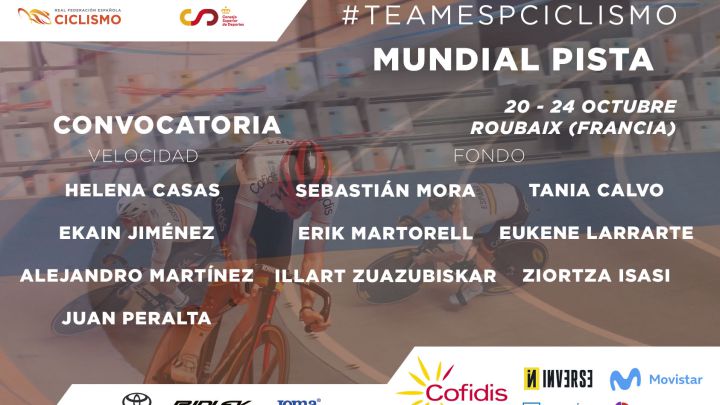 Convocatoria de España para los Mundiales de Ciclismo en Pista que se celebrarán en Roubaix del 20 al 24 de octubre.