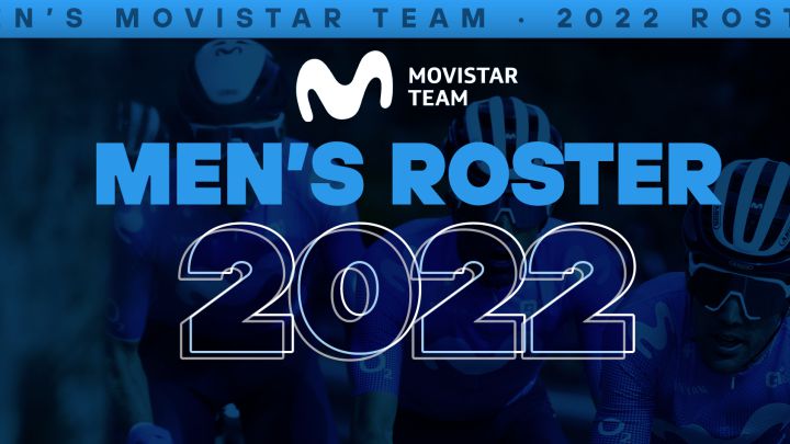 Cartel con los nombres de los 29 ciclistas que correrán en el equipo masculino del Movistar en 2022.