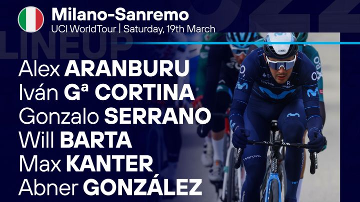 Corredores del Movistar Team para la Milán-San Remo 2022.