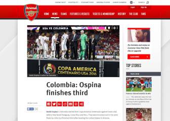 Arsenal destaca el tercer lugar de Ospina con Colombia
