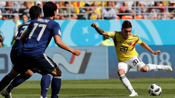 Juan Fernando Quintero en el momento del gol ante Japón
