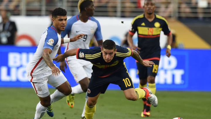 James Rodríguez en el partido de Colombia vs Estados Unidos en Copa América